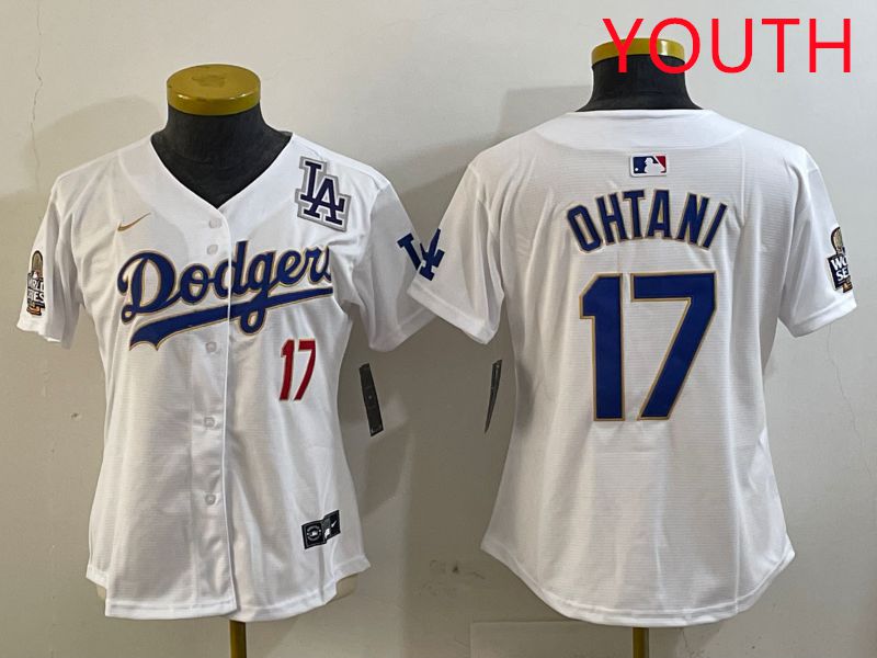 Youth Los Angeles Dodgers #17 Ohtani White Gold Game 2025 Nike MLB Jersey style 4->youth mlb jersey->Youth Jersey